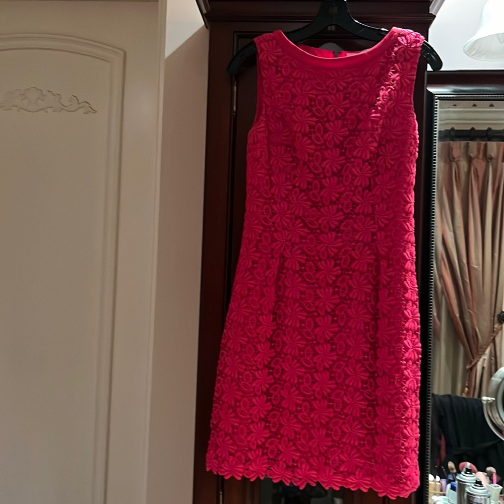 T Tahari dress in hot pink color